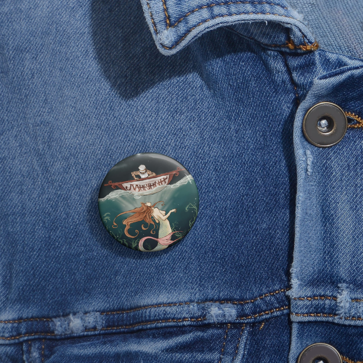 Mermaid and Sailor Pin Button | Round Enamel Style Badge | Mariana pin button