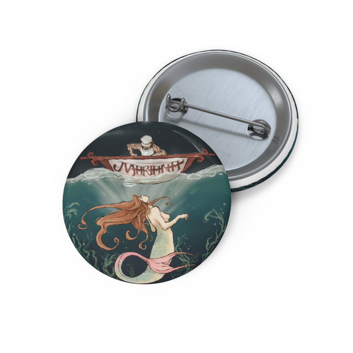Mermaid and Sailor Pin Button | Round Enamel Style Badge | Mariana pin button